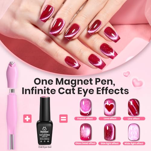 Image of Beetles Cat Eye Magnet for Nails - 3 in 1 Nail Magnet for Cat Eye Gel Nail Polish Heart /French /Stripe /Glass Bead /Side Light /Wide Light Effect Magnetic Nails Art Tools Home DIY Salon Manicure Design
