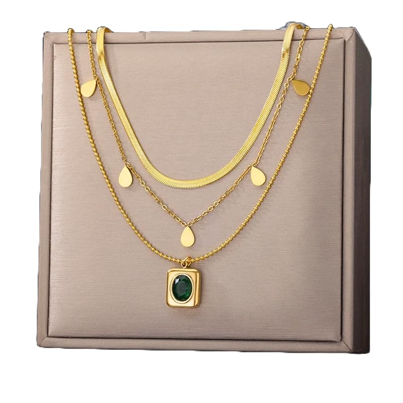 Purple Secret Stainless Steel Three Layered Emerald Necklace For Women, Multi Chain Necklace, 18K Gold Plated Necklace, Valentines Gift for Girlfriend, Gifts for Women, Valentines day Gift for women (B0CTTRWHWN) Amazon Price History, Amazon Price Tracker