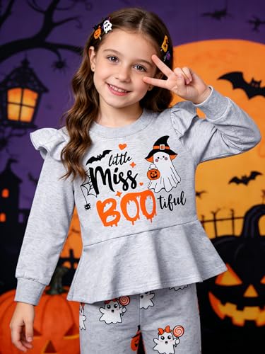 Image of Little Girls 2 Piece Outfits Ruffle Sleeve Unicorn Sweatshirts Top and Leggings Set School Outfits Kids Clothing Set