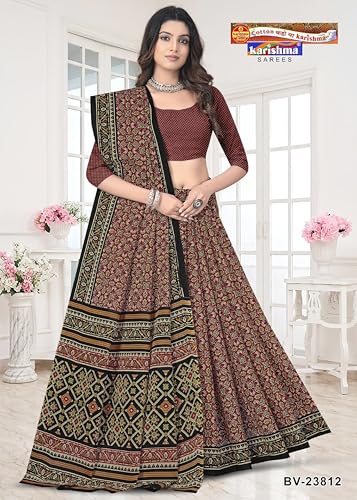 Image of Karishma Pure Cotton Mulmul (stiff) Saree With Beautiful Patola Design (Red)