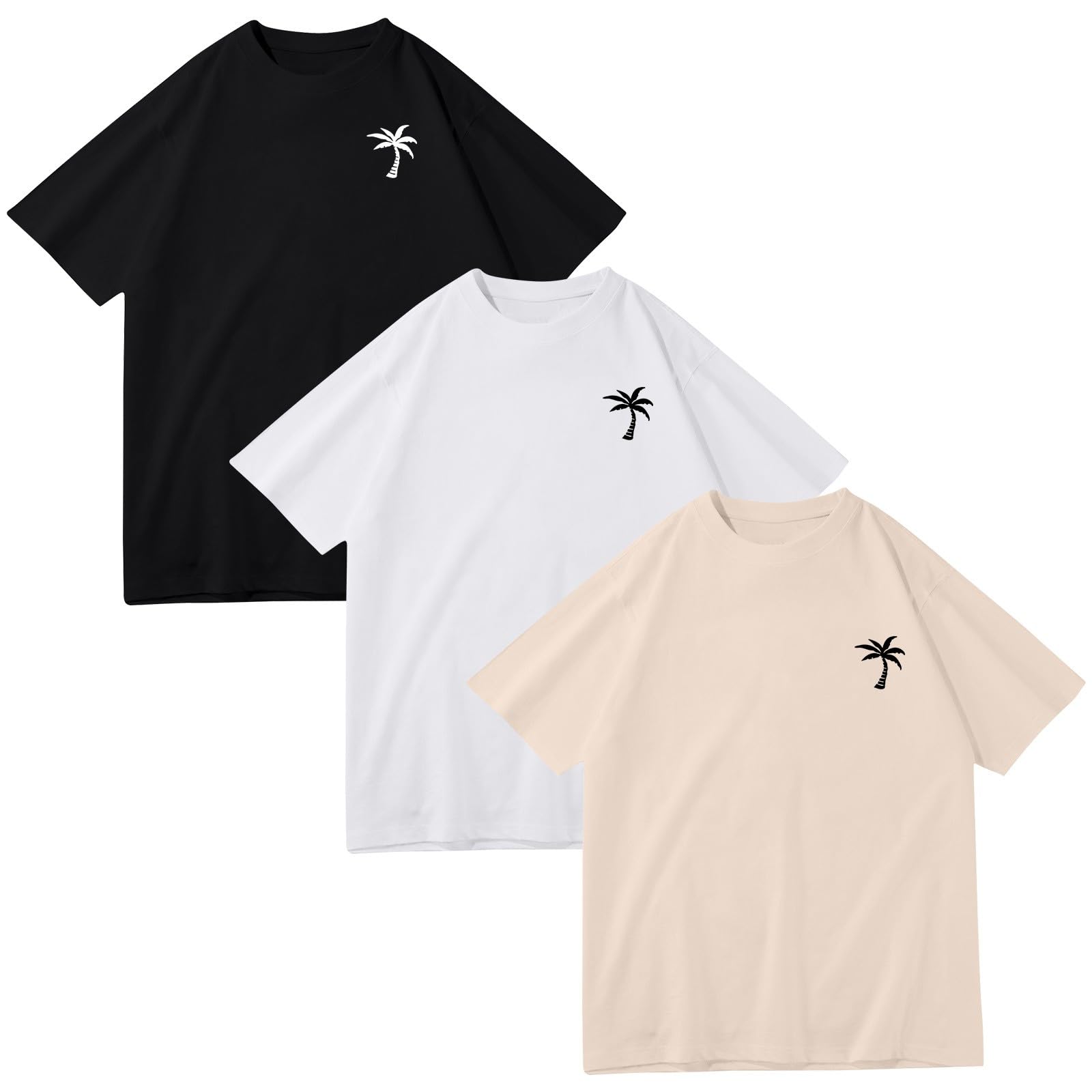 SOOUICKER Oversized Tshirt Herren Set Vintage T Shirt 3er Pack Print Funktionsshirt Kurzarm Muster Fitness Shirt Herren Gym Weit mit Aufdruck