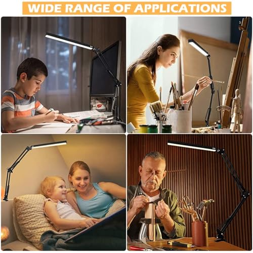 Image of NYRWANA LED Table Lamp for Study Room, Adjustable Arm Desk Lamp, 3 Color Modes, 10-Level Dimmer, Eye Care Reading Light with Clamp, Flicker-Free Warm White Light for Students, Home & Office (Black)