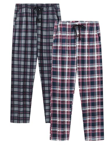 JINSHI Mens Pajama Pants Plaid Modal Pajama Bottoms Loose Long Pj Pant Sleepwear Lounge Pants with Pockets 2 Pack