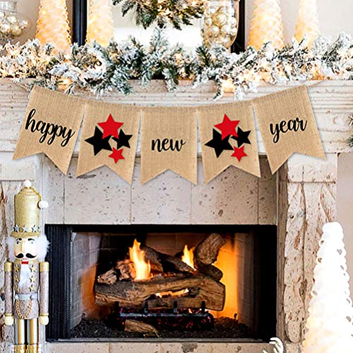 Banner de ano novo Amosfun Happy New Year Banner com design de estrela guirlanda de decoração de fes