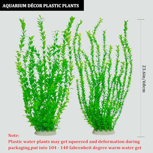 Image of Aquarium Plants 24in, Extra Tall Fish Tank Plants for Large Tanks, Plastic Fish Tank Plant 2 Pack, Fake Aquarium Plant, Tall Decorations for Freshwater Aquariums(Green(Style A))