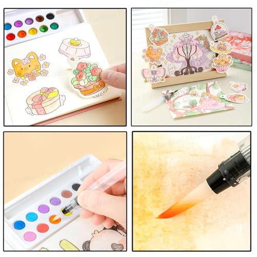 Image of MASTANO Watercolor Painting and Doodle Set for Kids - DIY Graffiti Coloring Note-Book Magic Books with Pigments and Paper, Suitable for Kindergarten and Kids Art Projects with Color (Rabbit)