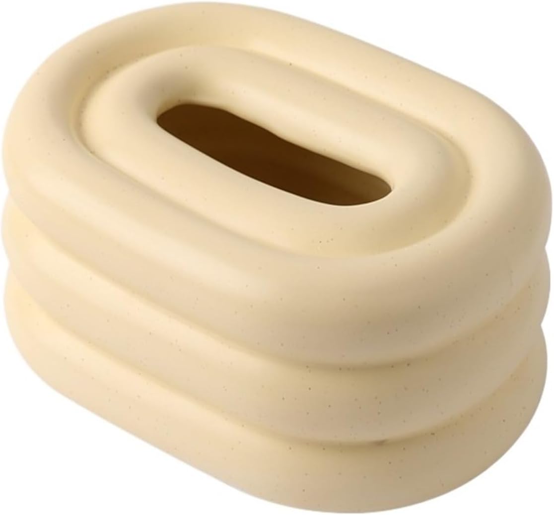 Creamy-Style Ceramic Tissue Box with Circular Design, Desktop Storage, Creative Home Decor for Coffee Tabl