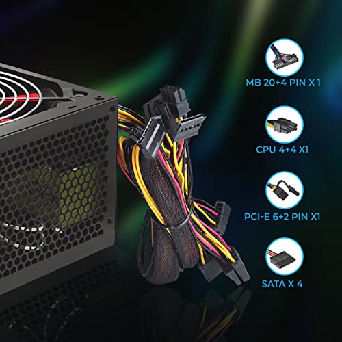 Computer Smps Fan Foxin 250W FPS‑800T ATX SMPS Power Supply with 20+4 Pin Connector, 12V ...