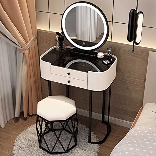 Tocador moderno para dormitorio con luces LED y taburete con ruedas