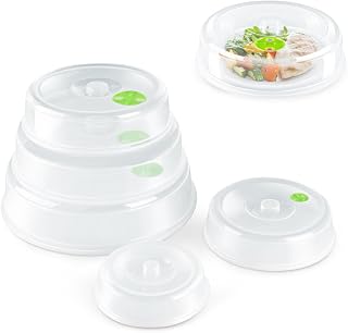 Flexzion 5-Pack BPA-Free Microwave Splatter Covers with Steam Vents - Dishwasher Safe Plate Guards for Clean Reheating