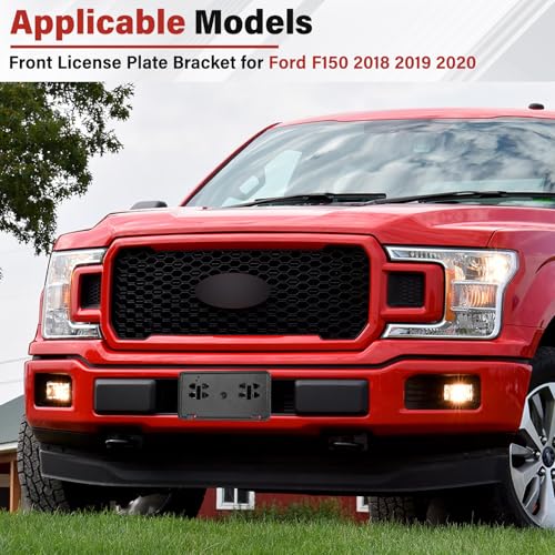 Image of License Plate Bracket Accessories for Ford F150 2.7L 3.0L 3.5L 2018 2019 2020, Front Bumper License Plate Holder Replacement Frame Black Mount Type A