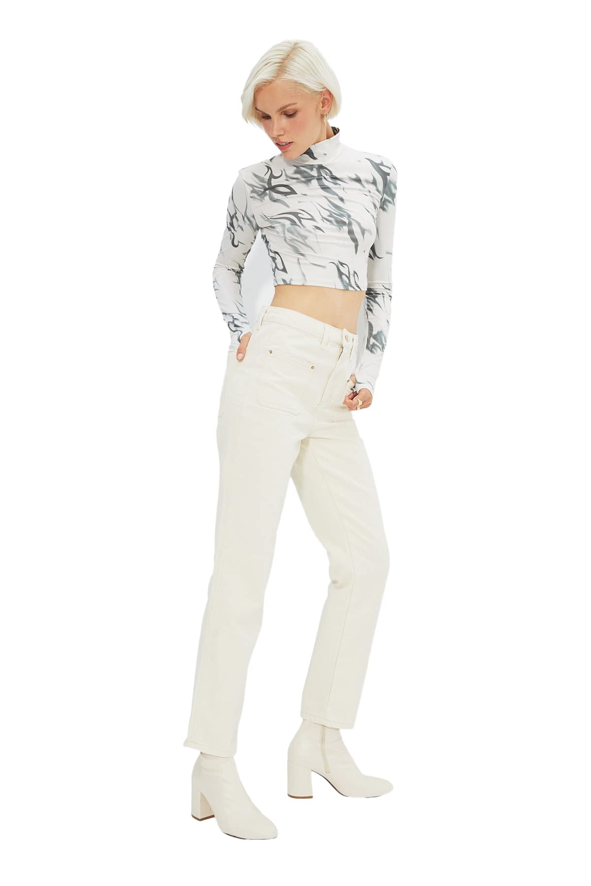 Trendyol Women High Waist Straight Leg Bootcut & Flared Jeans Ecru