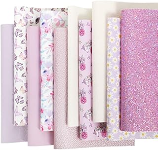 ZAIONE Print Faux Leather Sheets: 10pcs 8x12 Inch Purple and White Cartoon Pattern Print Glitter Leatherette Pastel Color Assorted A4 Bundle for Bows Earrings DIY Crafts