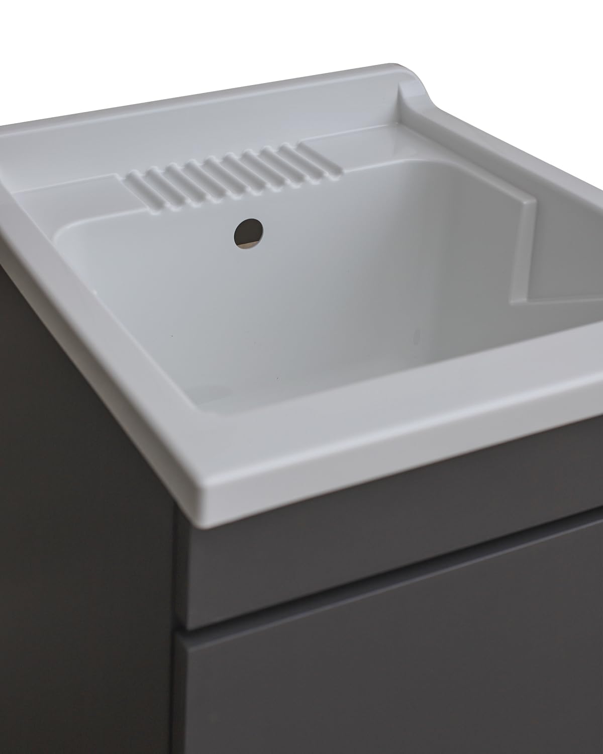 Delmar Mobile Lavatoio Legno Nobilitato Grigio, 45x50 45x60 50x50 60x45 60x50 60x60 75x60 80x50, H85 cm, Con Lavabo Pilozzo Resina, Made in Italy, Già Montato x Bagno Lavanderia (L. 50 x P. 50 cm)