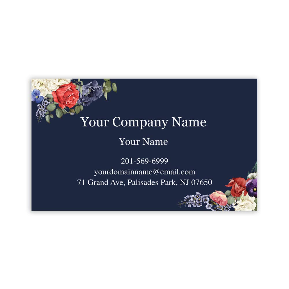 Rustic Rose Custom Premium Business Cards, Full color - 16pt (350gsm-Thick paper), Matte finishing-Front & Back (Dark-Blue-2)
