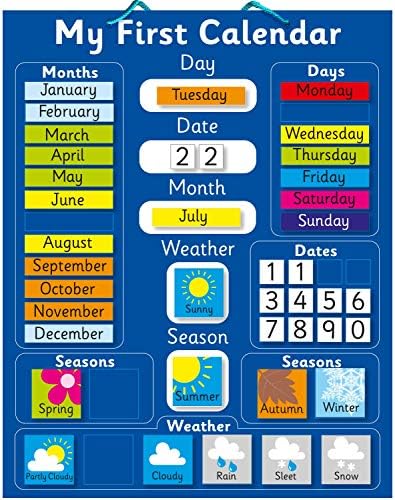 My First Magnetic Calendar - BLUE (also available in PINK). Rigid board 40 x 32cm with hanging loop