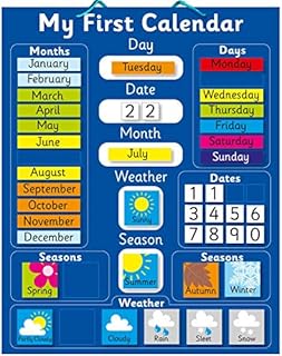 My First Magnetic Calendar - BLUE (also available in PINK). Rigid board 40 x 32cm with hanging loop