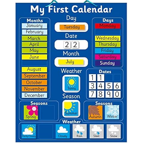 My First Magnetic Calendar - BLUE (also available in PINK). Rigid board 40 x 32cm with hanging loop Cover
