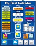 Fácil de limpiar. Calendario magnético azul para aprender inglés, color azul Pizarra rígida de 40 x 32 cm con sistema de suspensión.