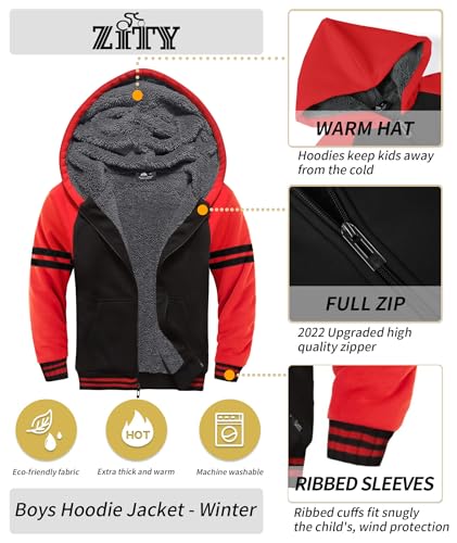 Image of ZITY Boys Zip Up Hoodie Fleece Jacket Kids Sherpa Lined Sweatshirts Outerwear Unisex Warm Winter Coat 6-15 Years Old