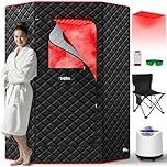 iTHERAU XL Portable Infra-red Sauna for Home, Steam Sauna Tent with RedLight Full Body Personal Sauna Box with 3L 1200w Steamer, Chair, 15 Levels Heat, 90 Mins Timer, Remote Control