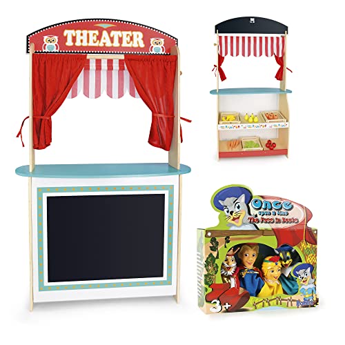 Leomark teatr lalek i supermarket z drewna + 4 lalki lalki - kot w butach -...