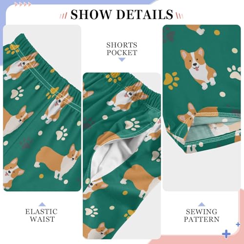 Welsh Corgi Dog Footprint Boys Long Pants Soft Trousers Elastic Waist Kids Lounge Bottoms with Pockets S-XL4