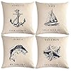 7COLORROOM Navigation&Beach Style Throw Pillow Cover Sea Theme&Coastal with Anchor/Sailboat/Fish/Starfish Pillowcase Set… 51csj33+6HS. SS100