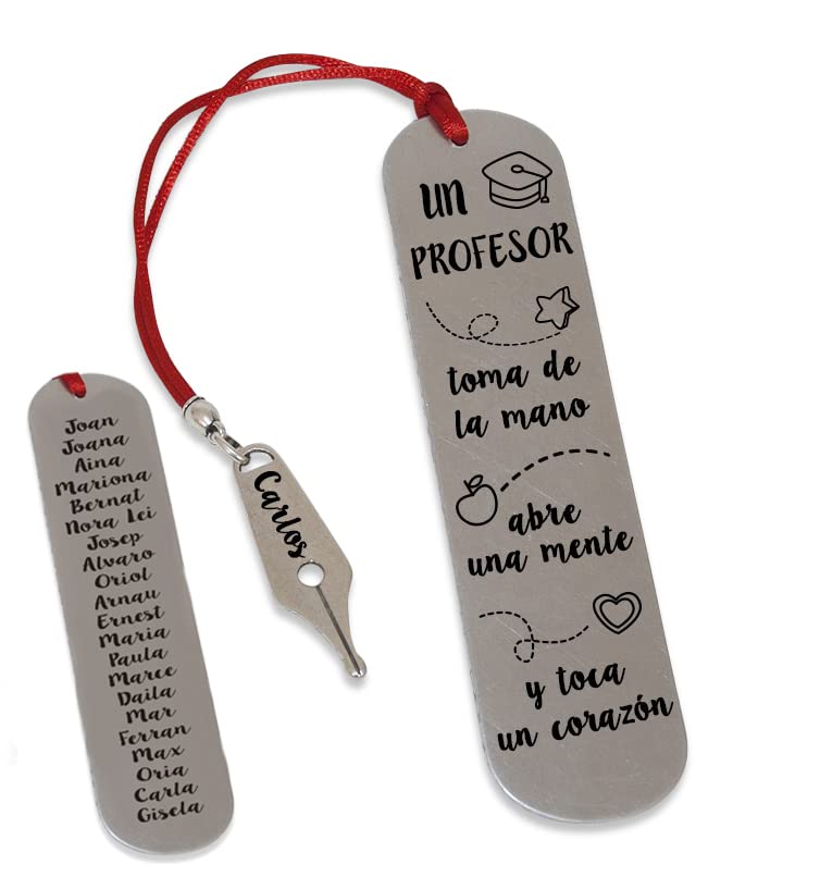 Marcapáginas personalizado UN PROFESOR TOMA DE LA MANO. Regalos para profesores. Ideal para regalar en fin de curso. Regalos personalizados y originales para profes.