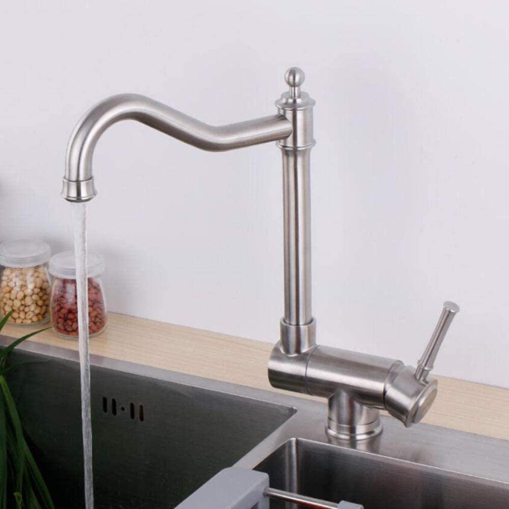 ZYCHSJXA Folding Kitchen Faucets Inner Window Stainless Steel Hot and Cold 360°Rotating Single Hole Handle Faucet Brushed