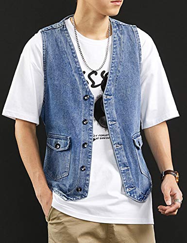 Men's Cool Western Cowboy Button Down Vintage Wash Denim Vest Jacket4