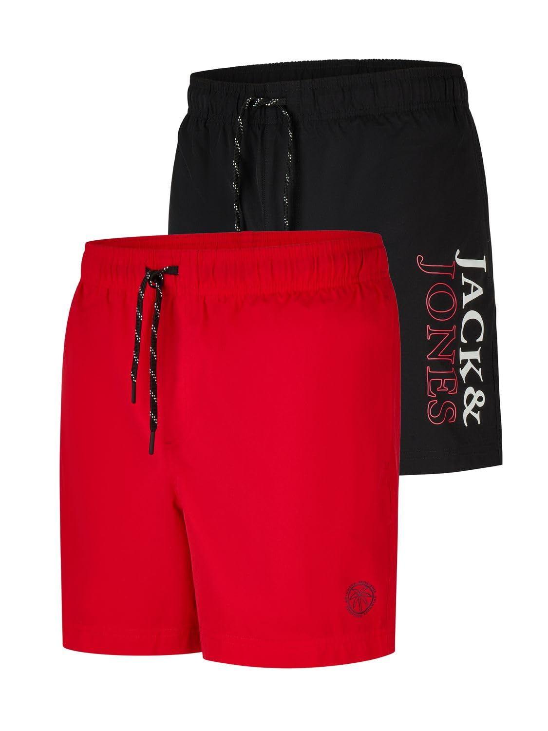 JACK & JONES Badehose Herren lang Regular fit Badeshorts 2er Pack JPSTMAUI Swim Mix Kurze Hosen Schwimmhose Shorts Schwarz Blau Grün Orange Rot S M L XL XXL 3XL
