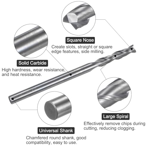 Image of uxcell Carbide Square End Mill, 3 /8 inch Diameter Uncoated 2 Flutes Milling Bit Cutter, for Aluminum Copper Non-Ferrous Metal, 3 /8 inch Shank 2-5 /16 inch Cut Length 6 inch Extra Long
