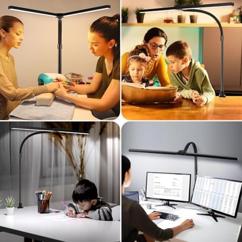 Image of Aluminium WIAONE Architect Desk Lamp with Atmosphere Lighting, Led Desk Light with Base,24W Bright Auto Dimming with Rotatable Swing Arm for Workbench Computer
