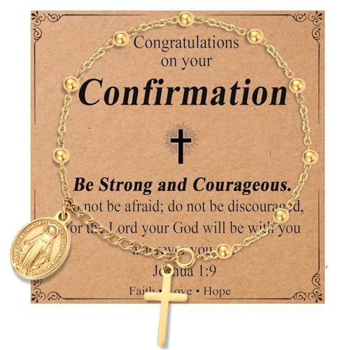 Image of Catholic Gifts for Girl Virgin Mary Christian Cross Bracelet First Communion Baptism Confirmation Gifts For Teen Girls Link Jewelry