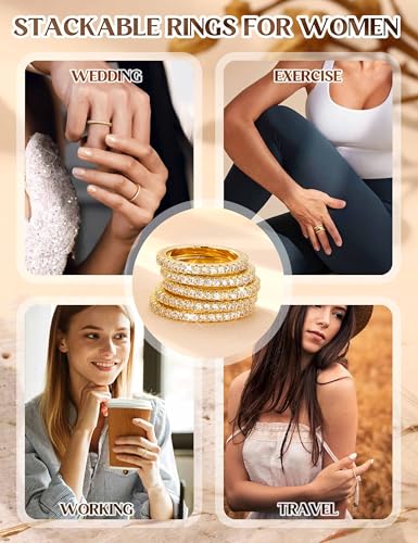 Image of Jstyle Wedding Bands for Women Eternity Band Rings Stackable Cubic Zirconia Ring 2-2.5MM Engagement Band Ring for Women Dainty Simulated Diamond Rings No Tarnish Size 5-9
