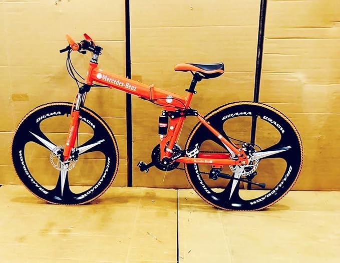 Image of Amaze Kai Dual Suspension Bikes Bm Foldable Gear Cycle for Men with 21 Speed Gear 6 Spoke | Folding Mountain Bike with Double Disc Break & Mac Wheel, 26 Inch, White N Black (Orange)
