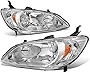 Pair of Chrome Housing Amber Corner Headlights Assembly Lamps Compatible with Honda Civic Coupe Sedan 04-05