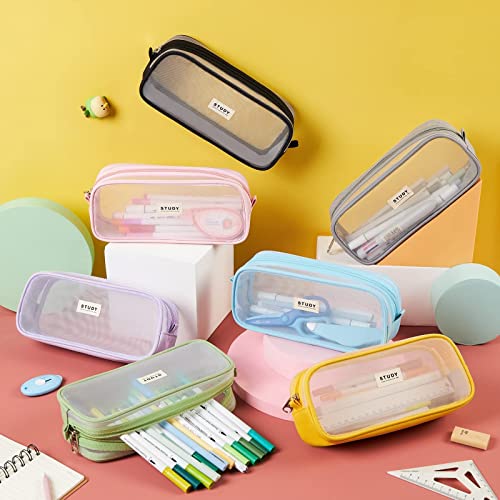 Image of KALIDI Grid Mesh Pencil Case Pen Bag Clear Case Marker Pouch Multifonction Organizer Box Transparent case Makeup Bag Office College School Gift for adults Teen Girl Boy, blue, Pencil Case