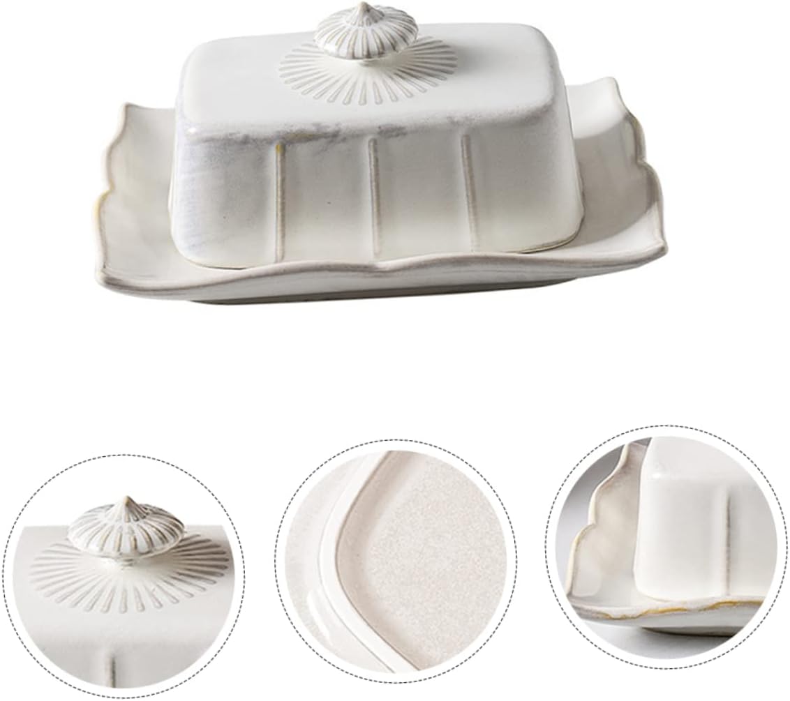 Butter Service Dish Lid Airtight Ceramic Butter Container Countertop Pottery