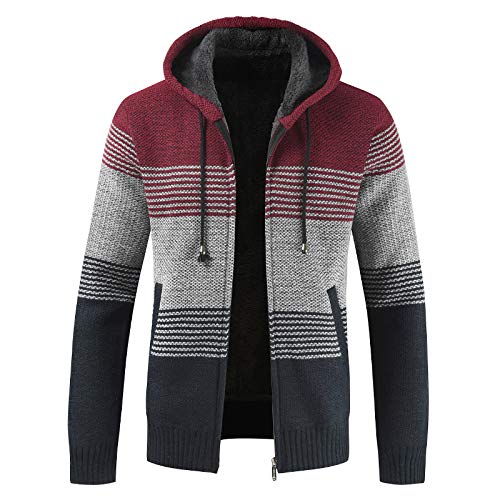 Felpa con Cappuccio da Uomo Autunno e Inverno Cardigan Versione Coreana Plus Cappotto Maglione in Velluto Spesso Color Block Moda di Alta qualità 3X-Large