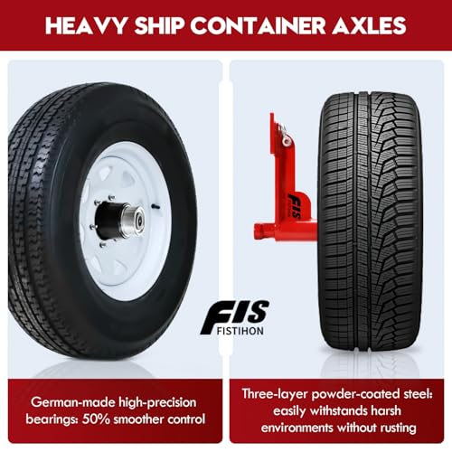 2 Pack Shipping Container Wheels 6-Lug Wheels Kit, Shipping Container Accessories, Heavy-Duty Shipping Container Axles with Heavy Duty Ratchet Tie Down-Moves 20ft - 40ft, Shipping Container