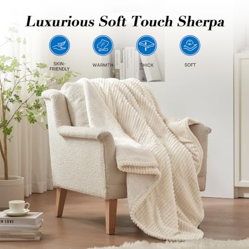 Image of Westinghouse Heated Throw, Fast Heating Blanket, 50x60 Inch, Cream White | Soft Flannel Sherpa Electric Throw with 6 Heating Levels & 2-10 Hours Auto Shut Off, ETL Certification, Machine Washable