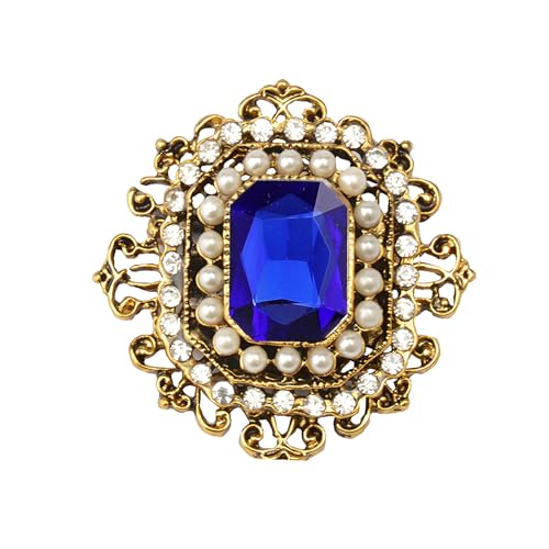 Image of WCRAZYE Antique Rhinestone Brooch Pin for Women Girls Gold Tone Vintage Baroque Rectangle Crystal Shell Pearl Boho Victorian Style Brooches Lapel Pins Elegant Wedding Christmas Festival Ornament Jewelry Gift