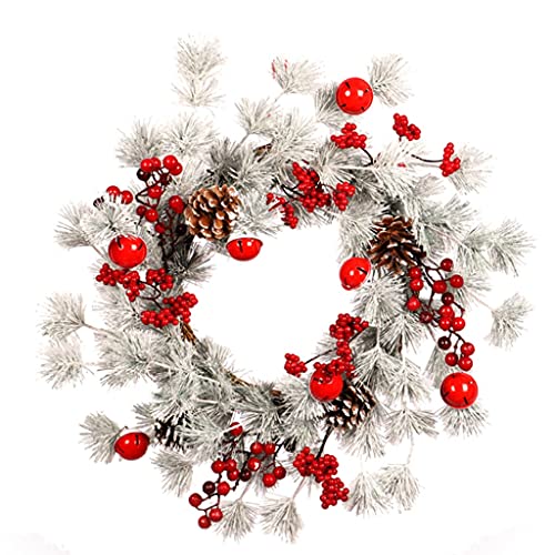 Couronne artificielle de 20 pouces avec baies rouges pour Noël et l'hiver