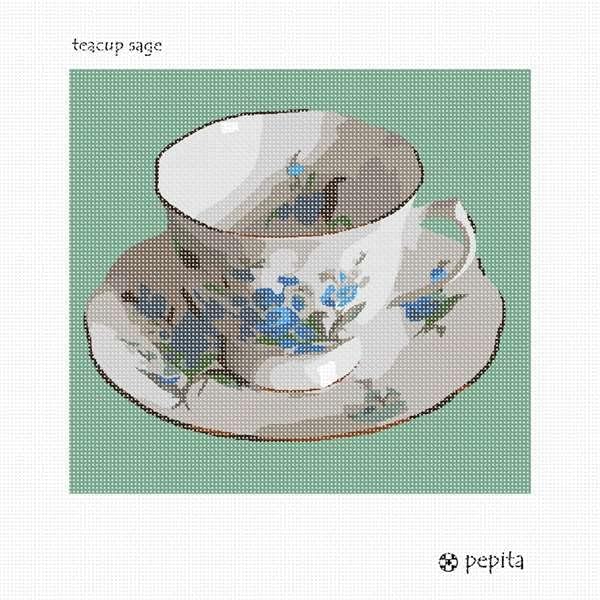 Pepita Needlepoint kit: Teacup Sage, 7" x 7"