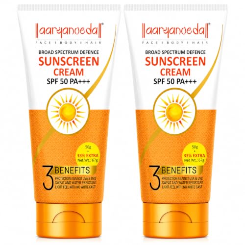 Image of Aryanveda Sunscreen SPF 50 PA+++ for Oily, Dry, Normal & Combination Skin | UVA & UVB Protected for Women & Men 67gm (Pack of 2)