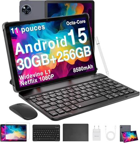 DOOGEE U11 Pro Tablette Android 15, Tablette 11 Pouces 30GB RAM+256GB ROM/TF 2TB, Batterie 8580mAh,Tablette avec Clavier Unisoc T7200 90Hz, Tablette Tactile 5G WiFi/13 MP/GPS/OTG/Face ID