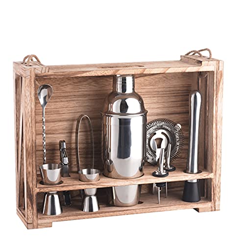 Set de Coctelera 11 Piezas Acero inoxidable con Stand madera miniatura 1