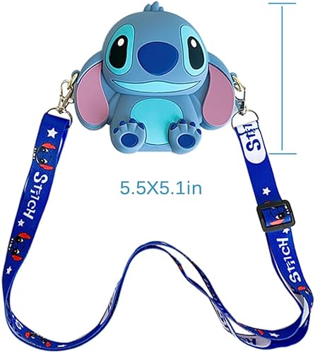 Vista 6 de Bolso cruzado Kawaii Stitch con correa ajustable para el hombro, bolso con cremallera, monedero de puntada de anime, monedero, bolsa de hombro